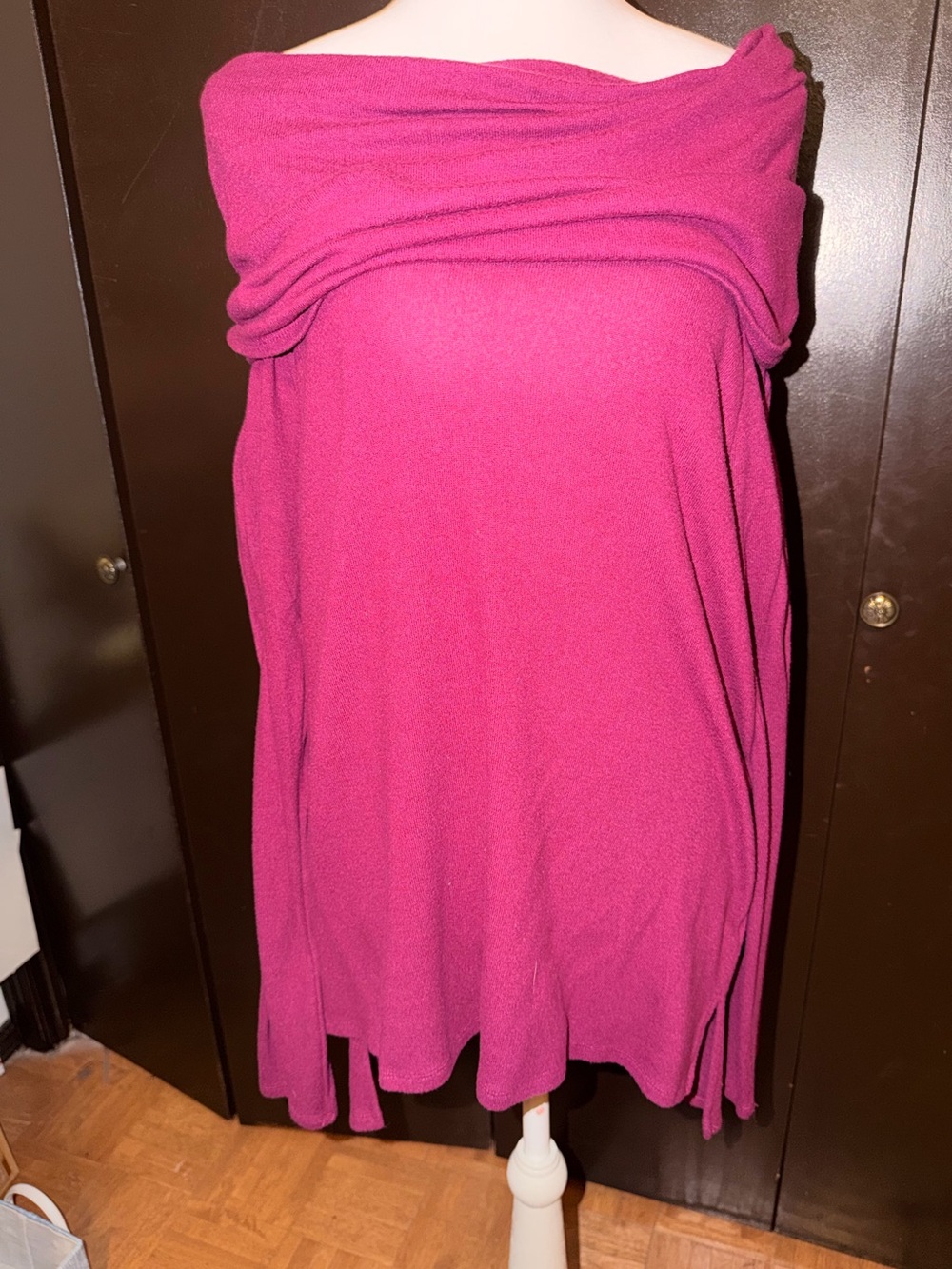 Gibson Look Cowl Neck Convertible Sweater Oversized Fuchsia Medium